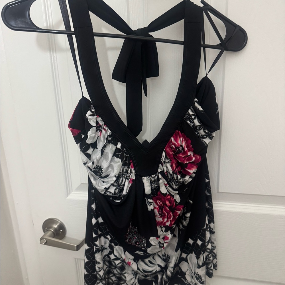 Floral Halter Dress in Black and Pink